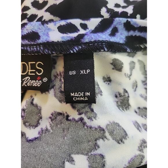 Attitudes Blue Animal Print Godet Midi Dress Women's Petite XL Stretch Pockets - Picture 12 of 13